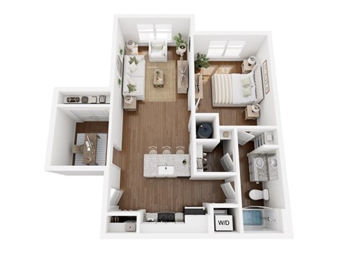Floor plan for 1 bed, 1 bath, 823 sqft