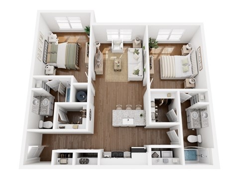 Floor plan for 2 beds, 2 baths, 1070 sqft