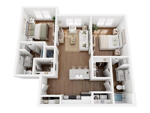 Floor plan for 2 beds, 2 baths, 1006 sqft