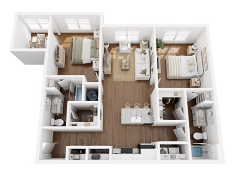 Floor plan for 2 beds, 2 baths, 1140 sqft