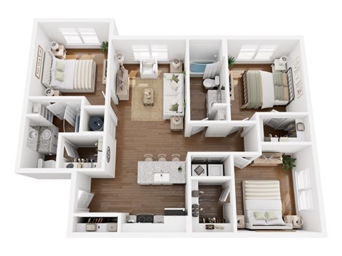 Floor plan for 3 beds, 2 baths, 1172 sqft