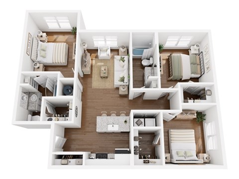 Floor plan for 3 beds, 2 baths, 1197 sqft