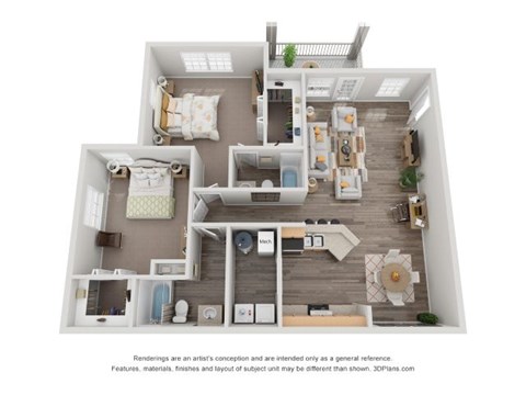 Floor plan for 2 beds, 2 baths, 1093 sqft