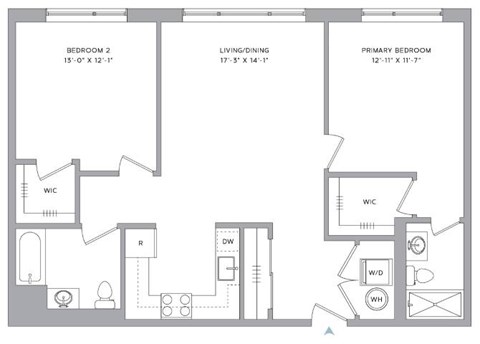 Floor plan for 2 beds, 2 baths, 1060 sqft