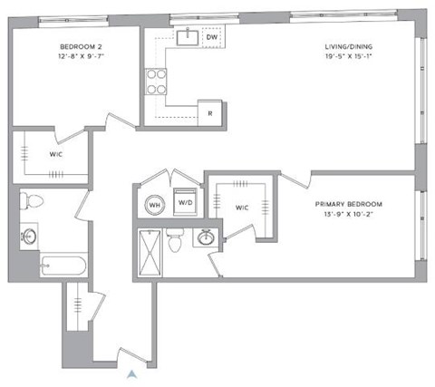Floor plan for 2 beds, 2 baths, 1189 sqft