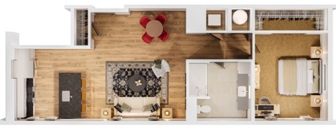 Floor plan for 1 bed, 1 bath, 856 sqft