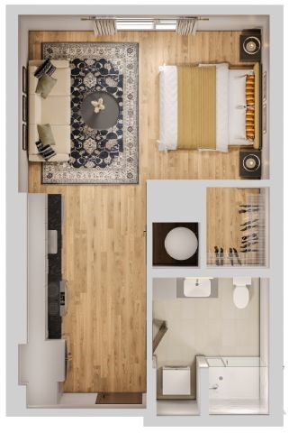 Floor plan for studio, 1 bath, 519 sqft