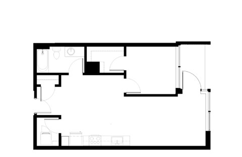 Floor plan for 1 bed, 1 bath, 582 sqft