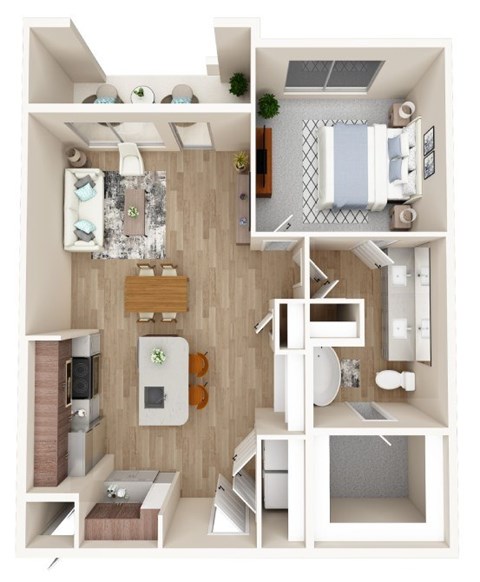 Floor plan for 1 bed, 1 bath, 848 sqft