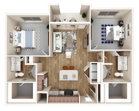 Floor plan for 2 beds, 2 baths, 1066 sqft