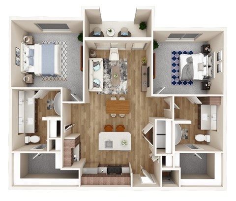 Floor plan for 2 beds, 2 baths, 1150 sqft