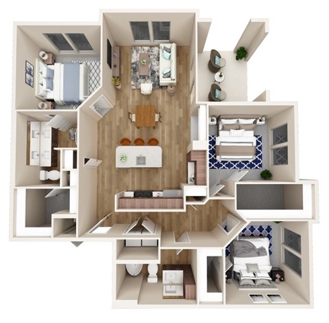 Floor plan for 3 beds, 2 baths, 1350 sqft