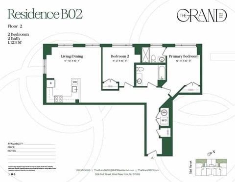 Floor plan for 2 beds, 2 baths, 1123 sqft
