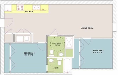 Floor plan for 2 beds, 2 baths, 908 sqft