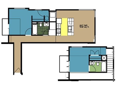 Floor plan for 2 beds, 2 baths, 940 sqft