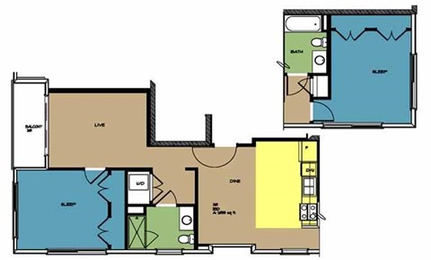 Floor plan for 2 beds, 2 baths, 903 sqft