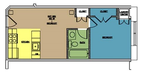 Floor plan for 1 bed, 1 bath, 452 sqft
