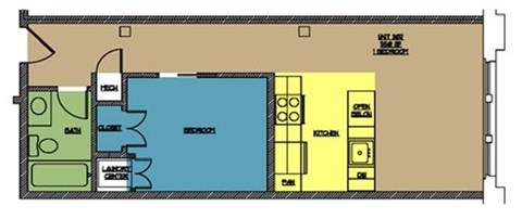 Floor plan for 1 bed, 1 bath, 550 sqft