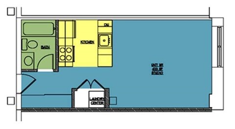 Floor plan for studio, 1 bath, 438 sqft