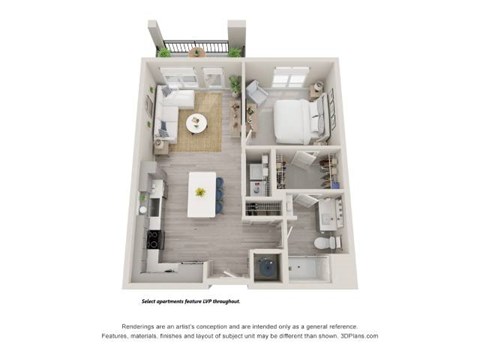 Floor plan for 1 bed, 1 bath, 751 sqft