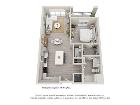 Floor plan for 1 bed, 1 bath, 833 sqft