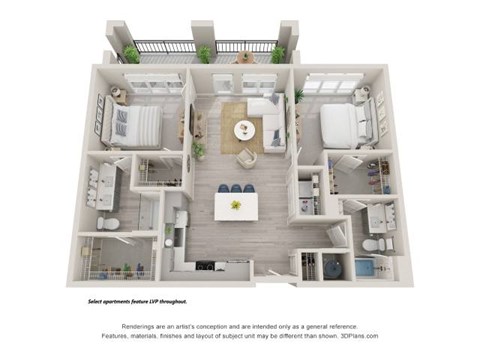 Floor plan for 2 beds, 2 baths, 1089 sqft