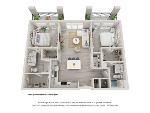 Floor plan for 2 beds, 2 baths, 1089 sqft