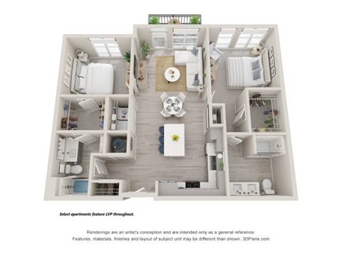 Floor plan for 2 beds, 2 baths, 1113 sqft