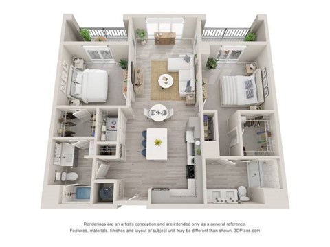 Floor plan for 2 beds, 2 baths, 1203 sqft