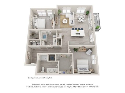 Floor plan for 2 beds, 2 baths, 1322 sqft