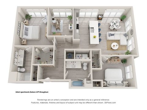 Floor plan for 2 beds, 2 baths, 1418 sqft