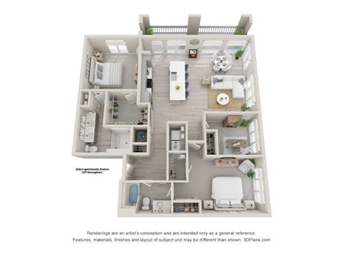 Floor plan for 2 beds, 2 baths, 1510 sqft