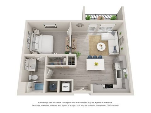 Floor plan for studio, 1 bath, 678 sqft