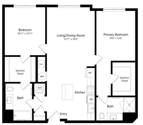 Floor plan for 2 beds, 2 baths, 1112 sqft