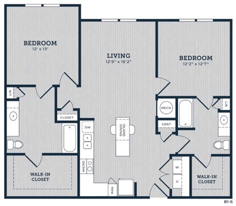 Floor plan for 2 beds, 2 baths, 1190 sqft