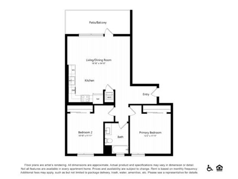 Floor plan for 2 beds, 2 baths, 1271 sqft