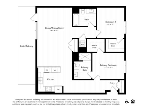 Floor plan for 2 beds, 2 baths, 1143 sqft