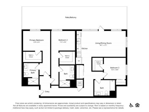 Floor plan for 3 beds, 3 baths, 1478 sqft