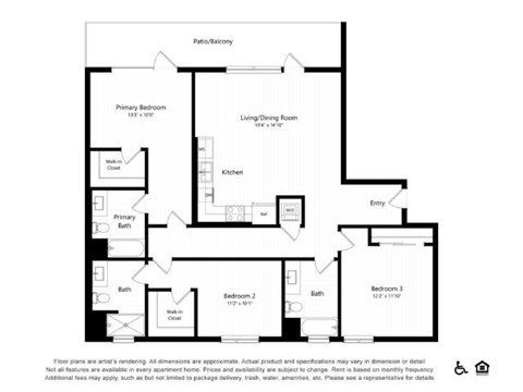 Floor plan for 3 beds, 3 baths, 1482 sqft