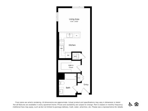 Floor plan for studio, 1 bath, 537 sqft