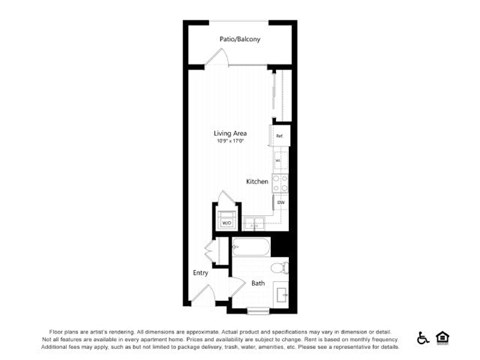 Floor plan for studio, 1 bath, 447 sqft