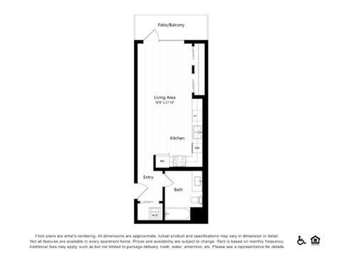 Floor plan for studio, 1 bath, 514 sqft