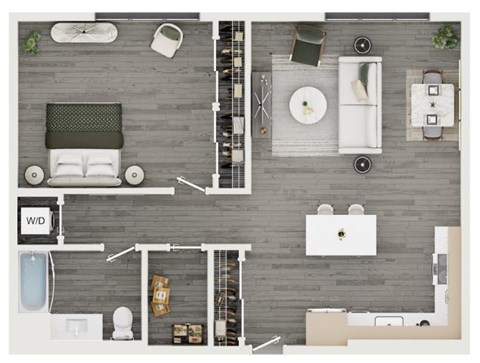Floor plan for 1 bed, 1 bath, 848 sqft