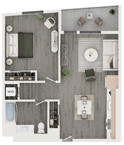 Floor plan for 1 bed, 1 bath, 712 sqft