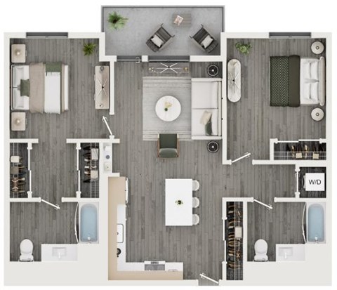 Floor plan for 2 beds, 2 baths, 974 sqft