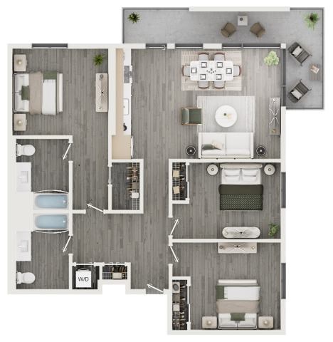 Floor plan for 3 beds, 2 baths, 1313 sqft