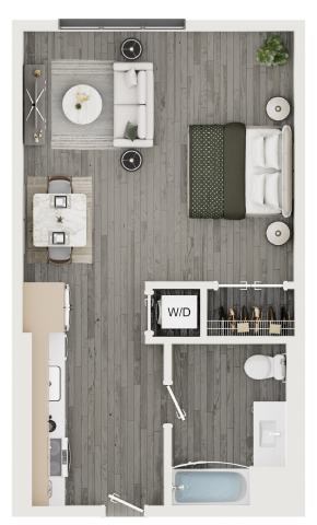 Floor plan for studio, 1 bath, 499 sqft