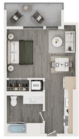 Floor plan for studio, 1 bath, 431 sqft