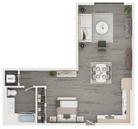 Floor plan for studio, 1 bath, 719 sqft