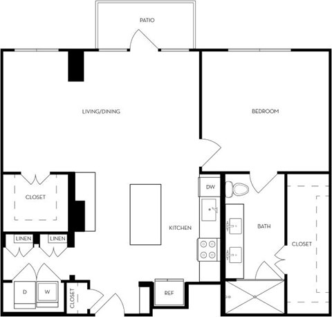 Floor plan for 1 bed, 1 bath, 963 sqft